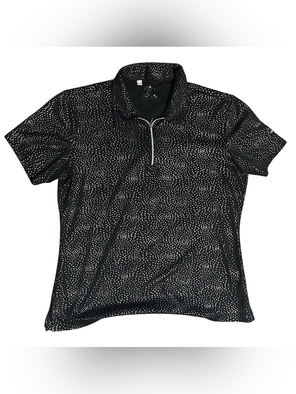 Women’s Black Polo Zip Golf Shirt with Silver Pattern Size M